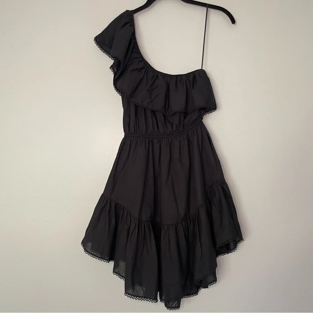 Free People Lovers Lane One Shoulder Black Mini Dress